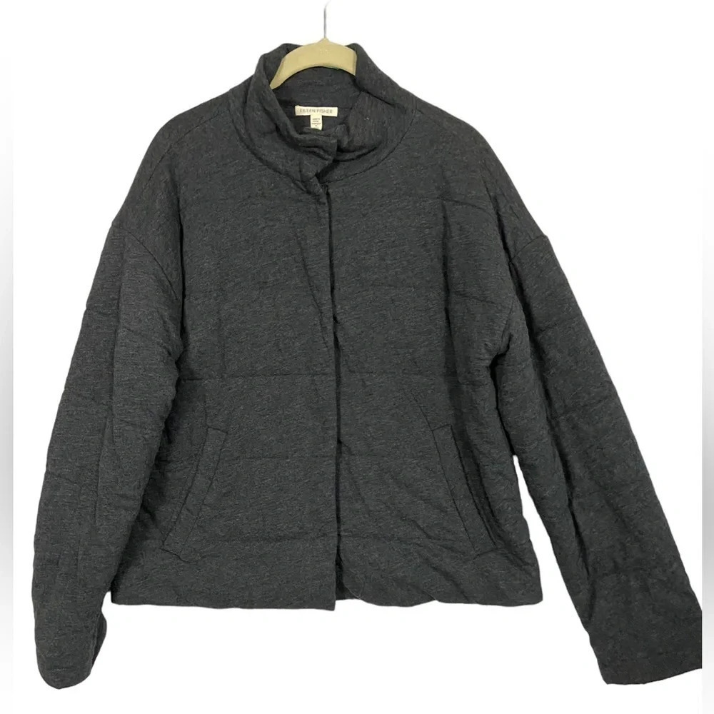 Eileen Fisher Boxy Quilted Organic Cotton Jacket Lagenlook XXS (20.5 ptp)